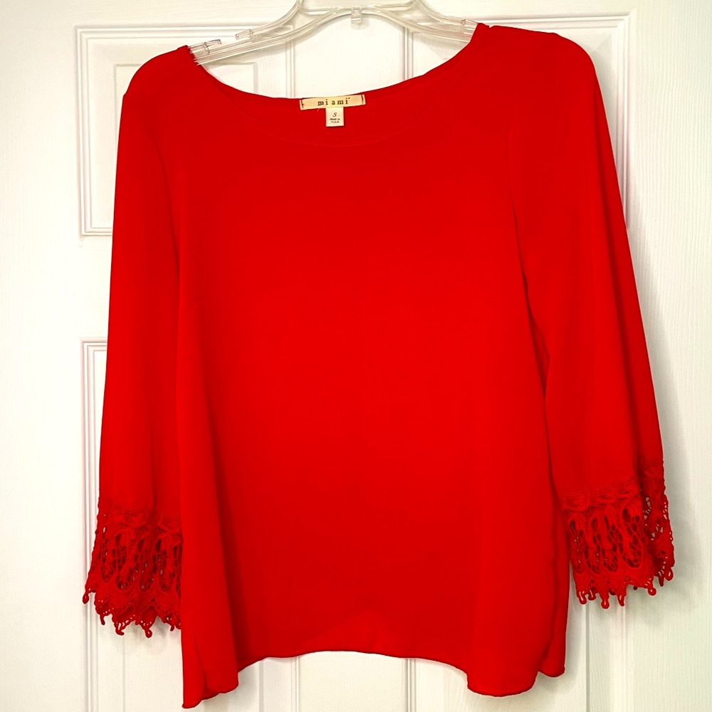 Loose Lacy Red Blouse with wrap back women size small